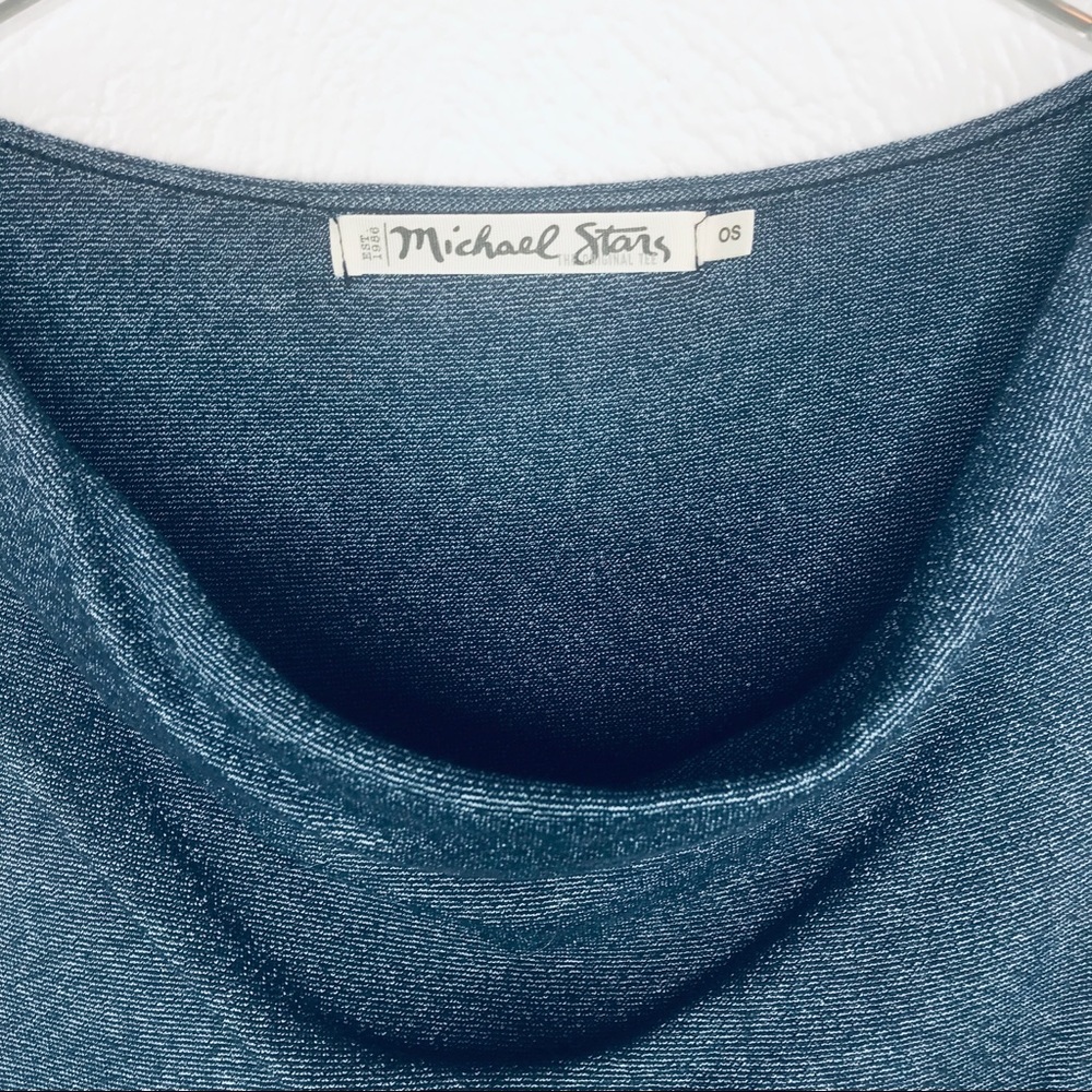 Michael Stars Metallic Blue Cowl Neck Long Sleeve Top One Size - Picture 4 of 8